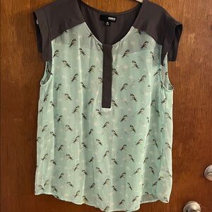 Brooklyn Industries Mint and Gray Bird Print Blouse